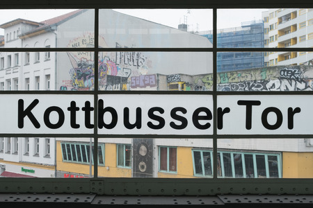 Subway station sign at Kottbusser Tor in Berlin, Kreuzberg.のeditorial素材
