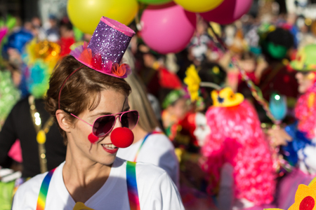 Clowns / people in clown costumes celebrating carnival (Carnaval de Santa Cruz de Tenerife).のeditorial素材
