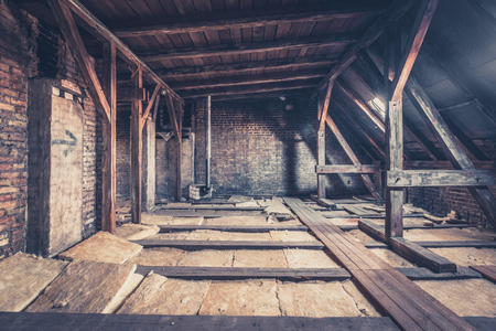 old garret, attic loft / roof constructionの写真素材