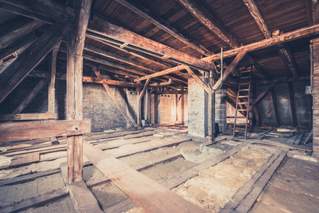 old garret, attic loft / roof constructionの写真素材