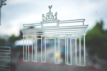 Berlin, Germany - may 03, 2017: Brandenburger Tor (Brandenburg gate) symbol on subway train window at U1 in Berlin, Germanyのeditorial素材