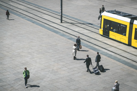 Berlin, Germany - may 11, 2017: Tramway /tram train /streetcar and people from above, outdoors at...