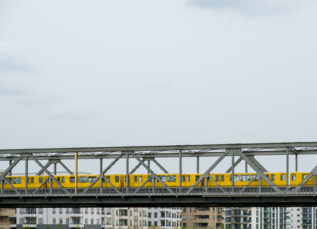 Berlin, Germany - may 16, 2017: Berlin subway train (U-Bahn) outdoors on bridge at Gleisdreieck Park in Berlin.のeditorial素材