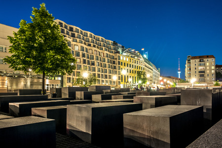 Berlin, Germany - may 27, 2017: The Memorial of the Murdered Jews in Europe also known as the Holocaust Memorial in Berlin at night.   のeditorial素材