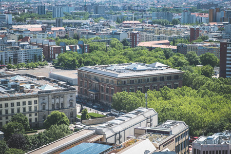Aerial view of the Martin Gropius Building in Berlin, Kreuzberg, Germany.のeditorial素材