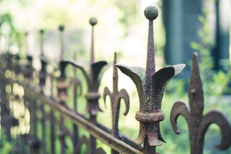 old rusty railing, wrought rusted fence,の写真素材
