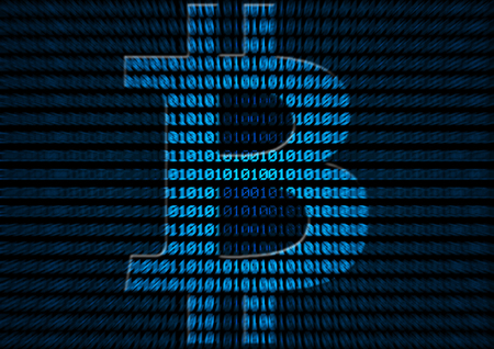 bitcoin symbol on binary code background - cryptocurrency の写真素材