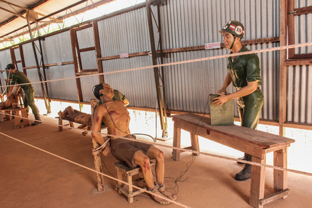 Inside the Coconut Tree Prison, the Vietnam War museum on Phu Quoc Island in Vietnamのeditorial素材