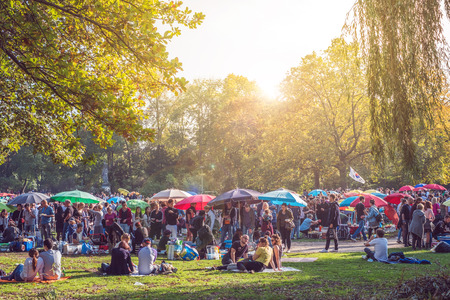 Berlin, Germany - october 2017: Thai food market / street food in public park (Preussenpark)   in Berlin, Germanyのeditorial素材