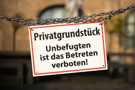 german sign: private property, no trespassing (private property - enter prohibited)の写真素材
