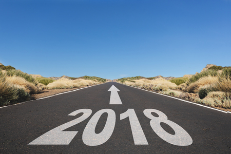 Empty asphalt road and New year 2018 goals conceptの写真素材