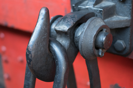 metal hook on train - steel hook, industrial detailの写真素材