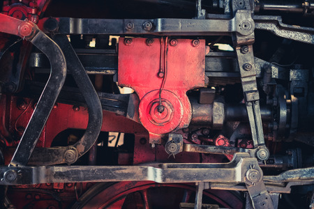 engineering concept - details of old steam locomotive engineの写真素材