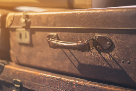old suitcase handle closeup - vintage suitcase -の写真素材