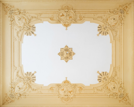 beautiful stucco ceiling , ornate plastering decoration in apartment -の写真素材