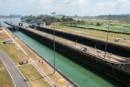 Panama City, Panama - march 2018: Empty Miraflores Locks, Panama Canal, Panama Cityの写真素材