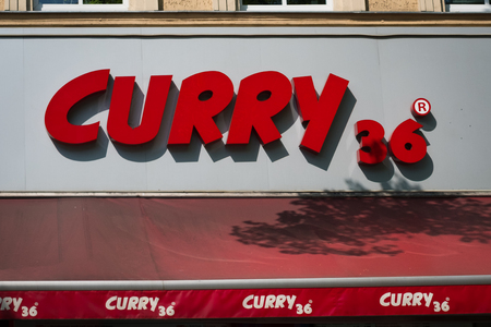 Berlin, Germany - april 2018: The logo of   Curry 36, the most famous curry sausage restaurant in Berlin, Germanyのeditorial素材