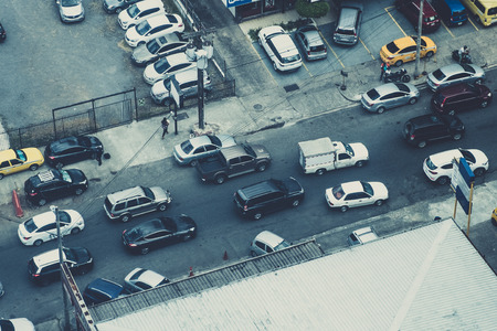cars in city traffic from above - city aerial