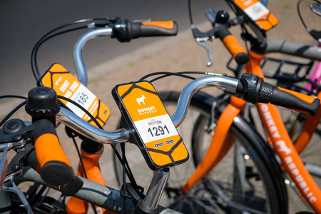 Donkey Republic bicycles for bike rental sharing in the city of Berlin