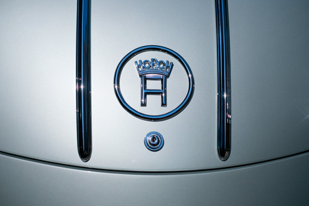 Horch logo / brand name on vintage car car trunk closeup