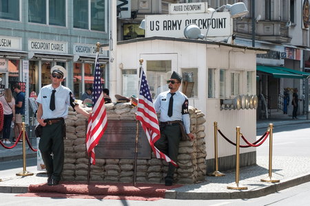 Berlin, Germany - june 2018: The Checkpoint Charlie, a former border checkpoint  in Berlin, Germanyのeditorial素材