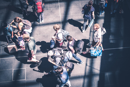 People with luggage at main train station (Hauptbahnhof) in Berlin, Germany