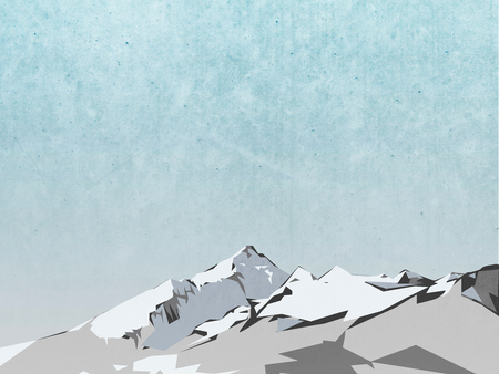 winter landscape illustration - mountain with snow and blue sky paintingの写真素材