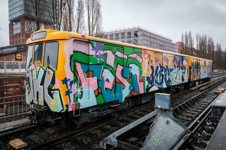 Graffiti on Berlin subway train / subway train of the BVGのeditorial素材
