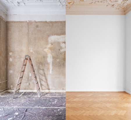 home renovation, room before and after restoration /  refurbishmentの写真素材