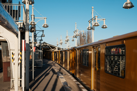 Subway train at the train station (Warschauer Strasse) in Berlin
