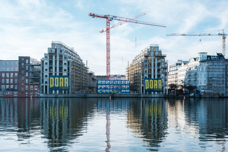 Berlin, Germany - january 2019 :  Construction site at river Spree ( Cuvrystrasse,) in Berlin Kreuzberg, Germany.のeditorial素材