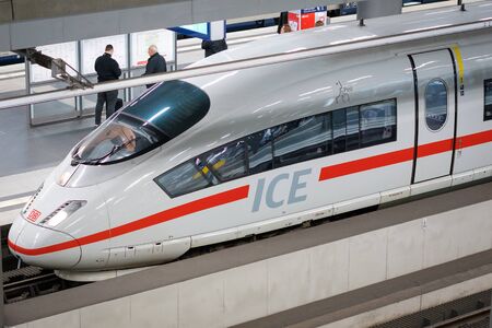 ICE train locomotive at trainstation platform (Berlin Hauptbahnhof)のeditorial素材