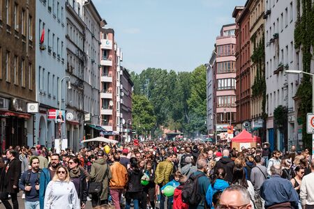 People on street at myfest celebration on mayday, may 1, Berlin, Kreuzbergのeditorial素材