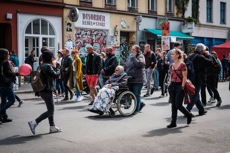 Many people on crowded street on labor day in Berlin, Kreuzbergのeditorial素材