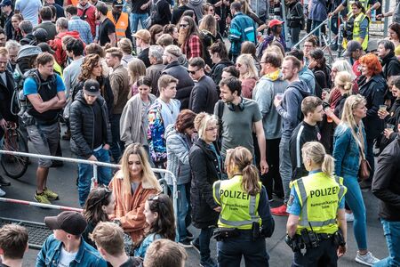 Many people and women at the street on the street in Berlin, Kreuzebrgのeditorial素材