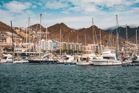 Sailing boats, motorboats and yachts at Santa Cruz Marina Harbor in Tenerifeのeditorial素材