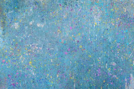 blue wall background with paint spots and drips, vintage textureの写真素材