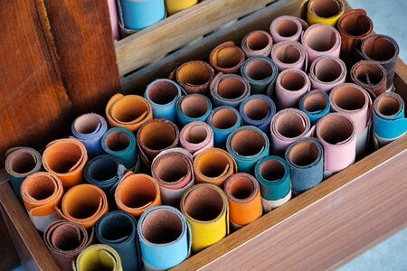 colorful leather sample rollsの写真素材