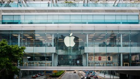 The Apple Logo on Apple Store facade in Hong Kongのeditorial素材