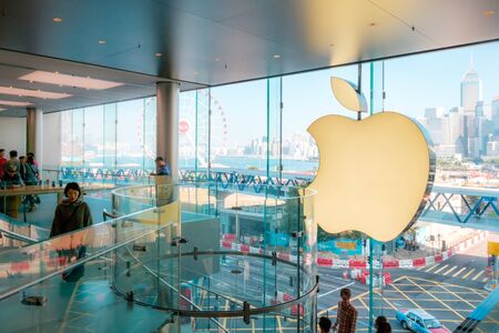 HongKong - November,  2019: The Apple logo in Apple Flagship Store in Hongkongのeditorial素材