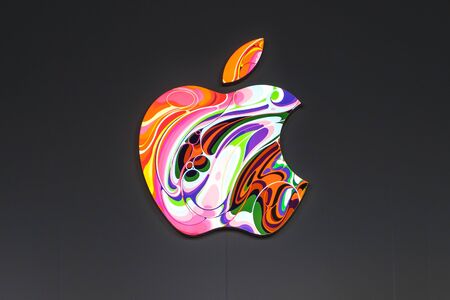 HongKong - November,  2019: Colorful Apple logo while making creative updates on apple store facade in Hongkongのeditorial素材