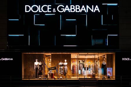 HongKong - November,  2019: Dolce & Gabbana store, shopping window and logo signage at night in Hongkongのeditorial素材