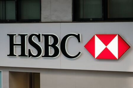 HongKong, China - November, 2019: The logo signage  of the HSBC Bank  in Hong Kongのeditorial素材