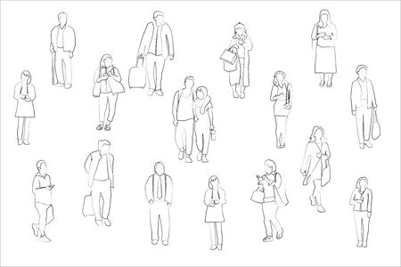 people illustration vector collection , outline drawing of people silhouettesのイラスト素材