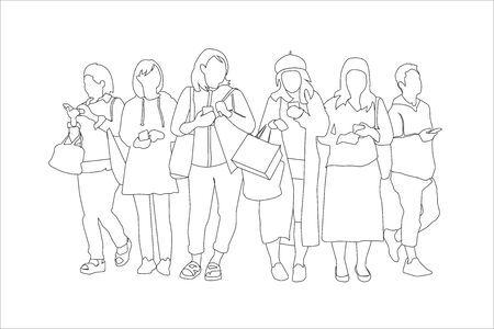 people holding mobile phone illustration vector set のイラスト素材