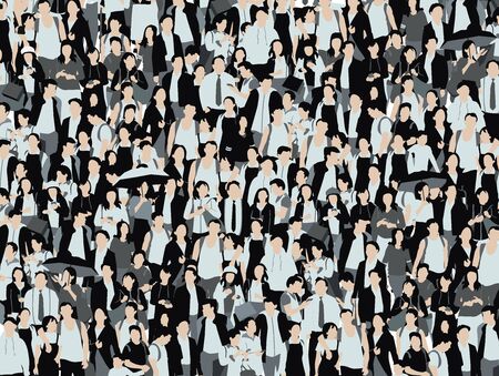 Crowd of people illustration, many men and womenの写真素材