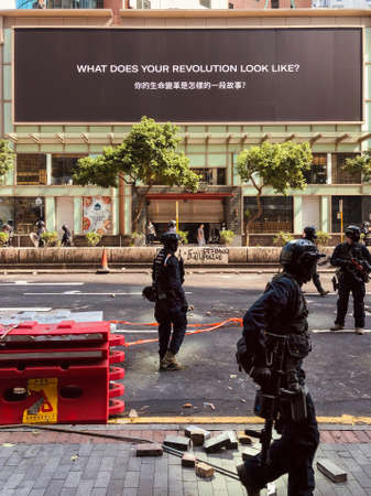 Hong Kong, November, 2019: Armed riot police in Hong Kong during Protestのeditorial素材