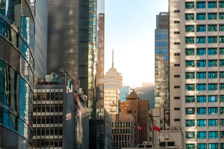 cityscape of Hong Kong with modern skyscraper ofice buildings -