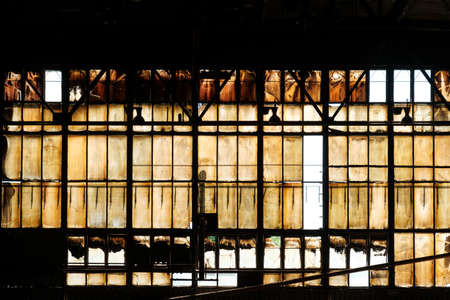 industrial background, window in steel factoryの写真素材