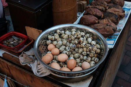 Quail Eggs on street market for sale -の写真素材